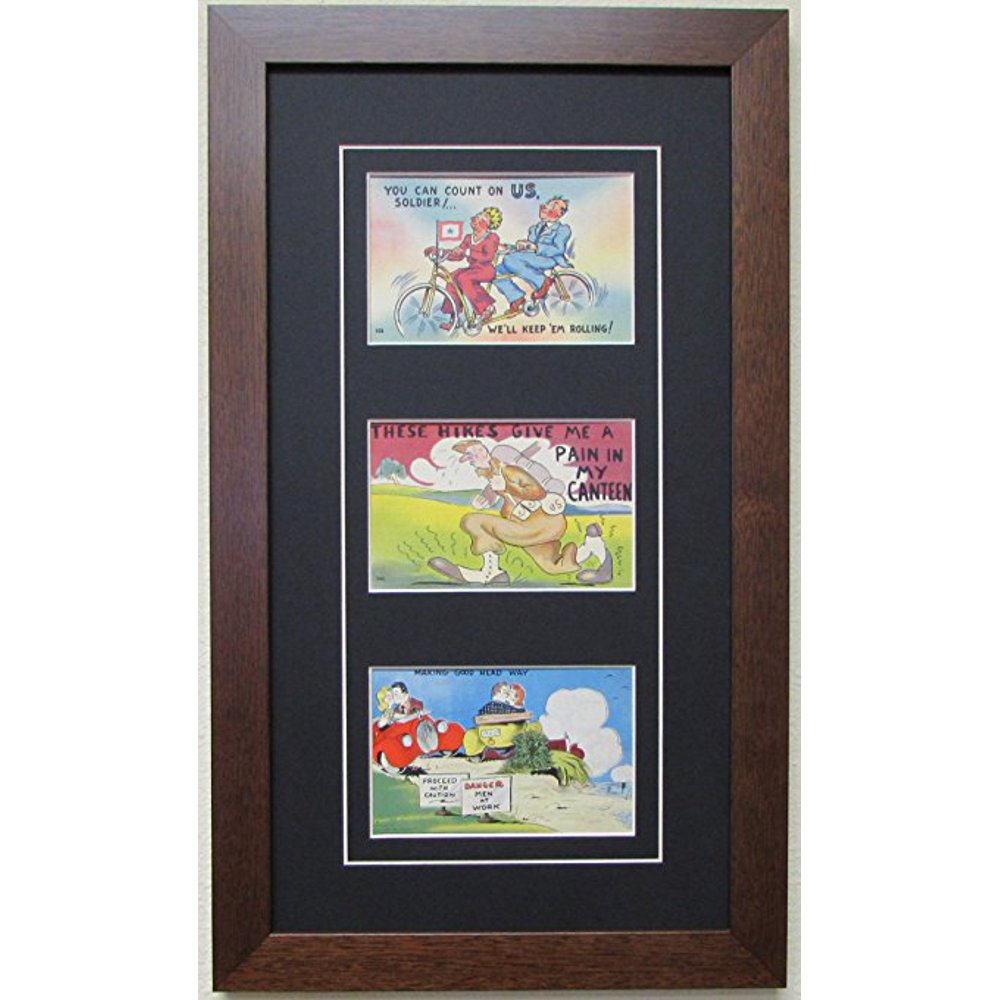 Post Card Frame for Three (3) 3.5" X 5" Postcards Walnut Frame Black