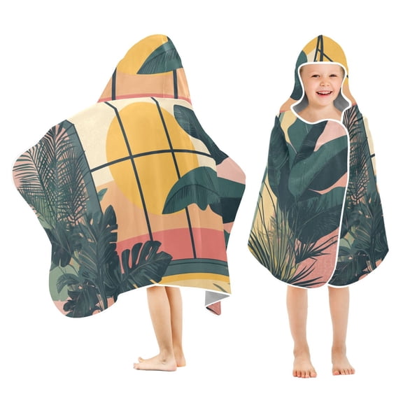 Yayeee Kids Hooded Towels Toddler Soft Absorbent Beach Bathing Wrap 50" x 23.5", Pink Sunset