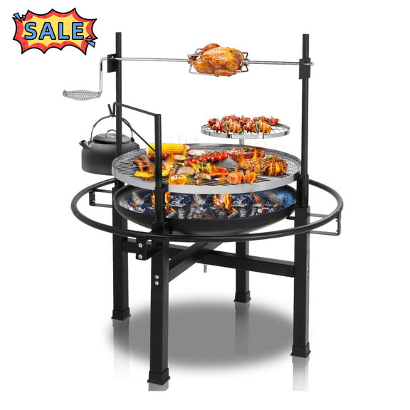 Tcbosik 33 Inch Outdoor Fire Pit Grill, 3-in-1 Campfire Cooking Grill for Patio, Backyard, BBQ, Picnic, Black