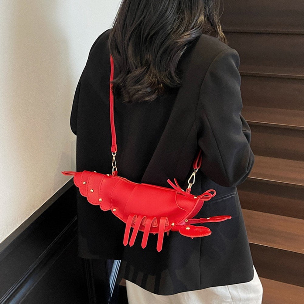 Jiibva Lobster Shaped Crossbody Bag for Women Unique Rivets Lobster Design Shoulder Bag Stylish Handbag Purse for Women