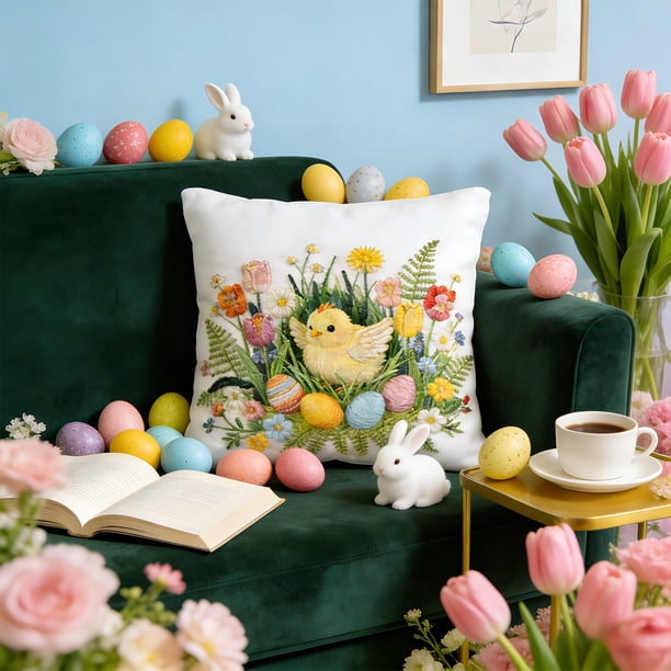 Funda de almohada corta de pelusa de 45 cm | Funda de cojín decorativa para sofá y cama | Bonita decoración bordada para sala de estar y dormitorio | Cojín decorativo cuadrado