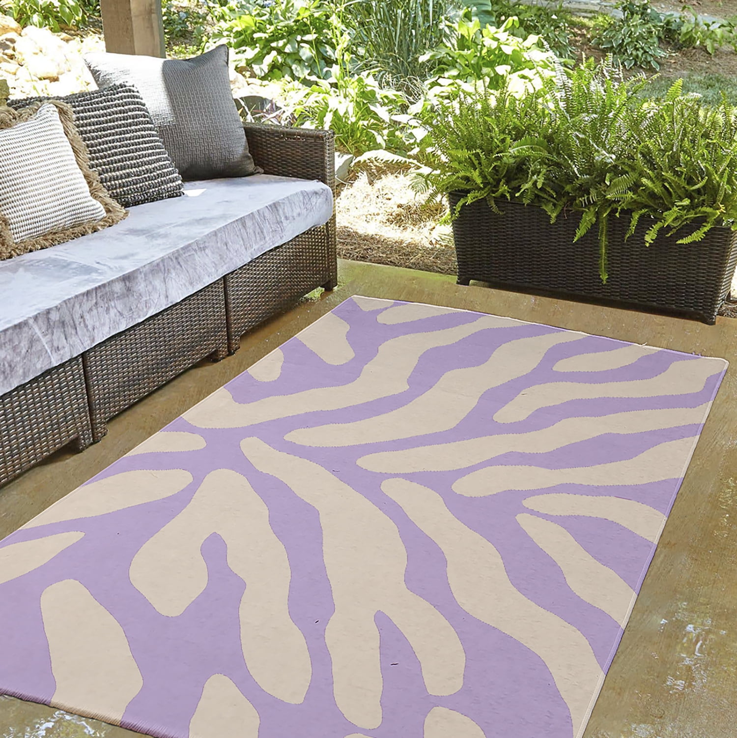 Simply Daisy 3' x 5' Lilac Animal Stripe Spring Chenille Indoor/Outdoor Rug