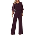 thumbnail image 2 of Wide Leg Dress Pants For Women, Women's Jumpsuit Elegant Wedding Pant Suit Summer Long Jumpsuit Casual Pant Suit 3/4 Sleeve Solid Color Jumpsuit High Waist Jumpsuit Jumpsuit Holiday Party Jumpsuit, 2 of 6