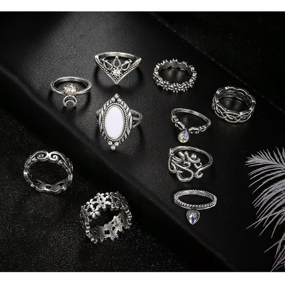 HOOUN 10pcs Silver Boho Stack Plain Above Knuckle Ring Pearl Midi Finger Tip Rings Set