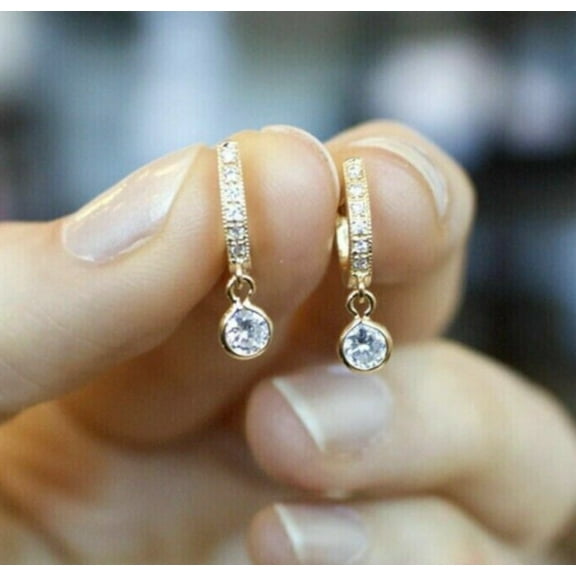 2.00Ct Round Cut Moissanite Drop Dangle Earrings In 14K Yellow Gold Plated