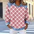 thumbnail image 2 of Mujeres de verano Tops Casual cuello redondo moda regular a cuadros no posicionado impresión solapa blusa cuello redondo Tops para mujeres, 2 of 5