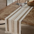 thumbnail image 5 of 13 x 79 inch Farmhouse Style Cotton Linen Table Runner with Handmade Fringed, Rustic Jute Burlap Table Runners 79 Inches Long for Dining Room, Dresser Decor, 5 of 9
