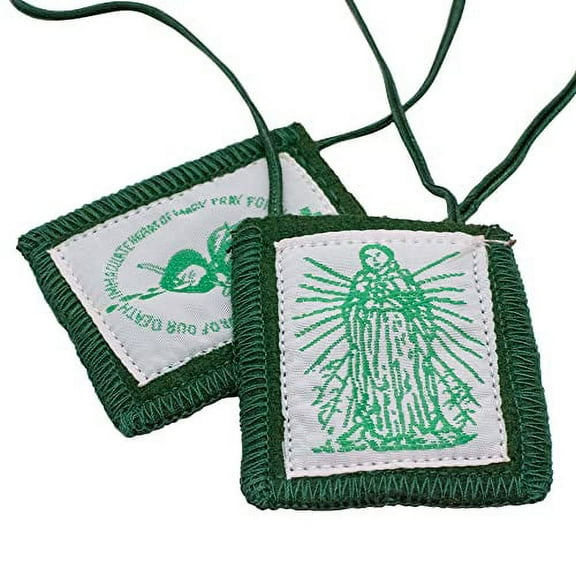 Wool Brown Scapular | Green Immaculate Heart of Mary |  Includes Enrolment Paper