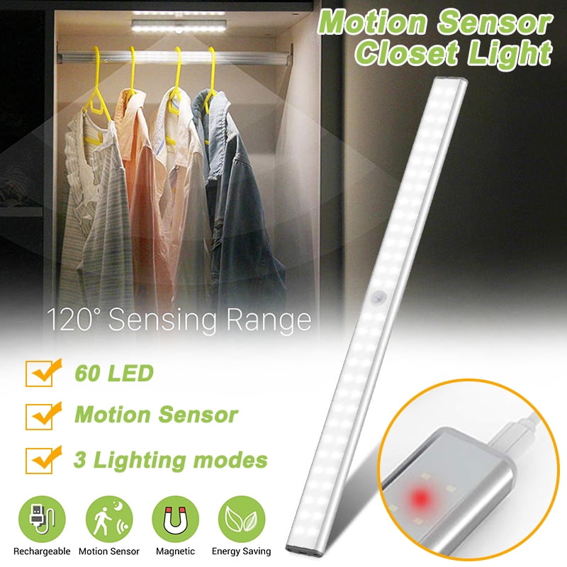 4 Modes 60 LED Montion Sensor Closet Lights USB Rechargeable Under Cabinet Lamp 