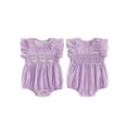 thumbnail image 2 of Baby Toddler Girls Rompers Easter Clothes 3 6 12 18 Months Rabbit Embroidery Plaid Ruffles Round Neck Fly Sleeve Summer Bodysuits Jumpsuits, 2 of 9