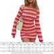 thumbnail image 3 of Vestido Vestido ajustado a rayas de moda sin espalda para mujer, traje de vacaciones ajustado de manga larga Cgtredaw Rojo T XL para Mujer, 3 of 4