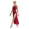 thumbnail image 4 of iiniim Femme Paillettes Strass Costume de Danse Lyrique Robe Fendue Sans Manches Bourgogne G, 4 of 7