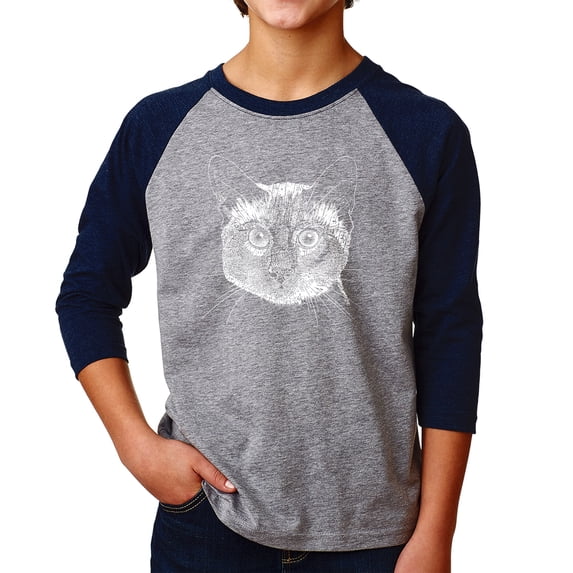 Boy's Raglan Baseball Word Art T-shirt - Siamese Cat