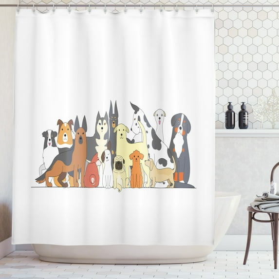 Ambesonne Dog Shower Curtain, Husky and Jack Russel Terrier, 69"Wx75"L, Multicolor