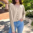 thumbnail image 5 of Cardigans for Women Lightweight Long Sleeve V Neck Open Front Thin Knit Sweater Outerwear Casual Spring Fall Button Down Beige M, 5 of 6