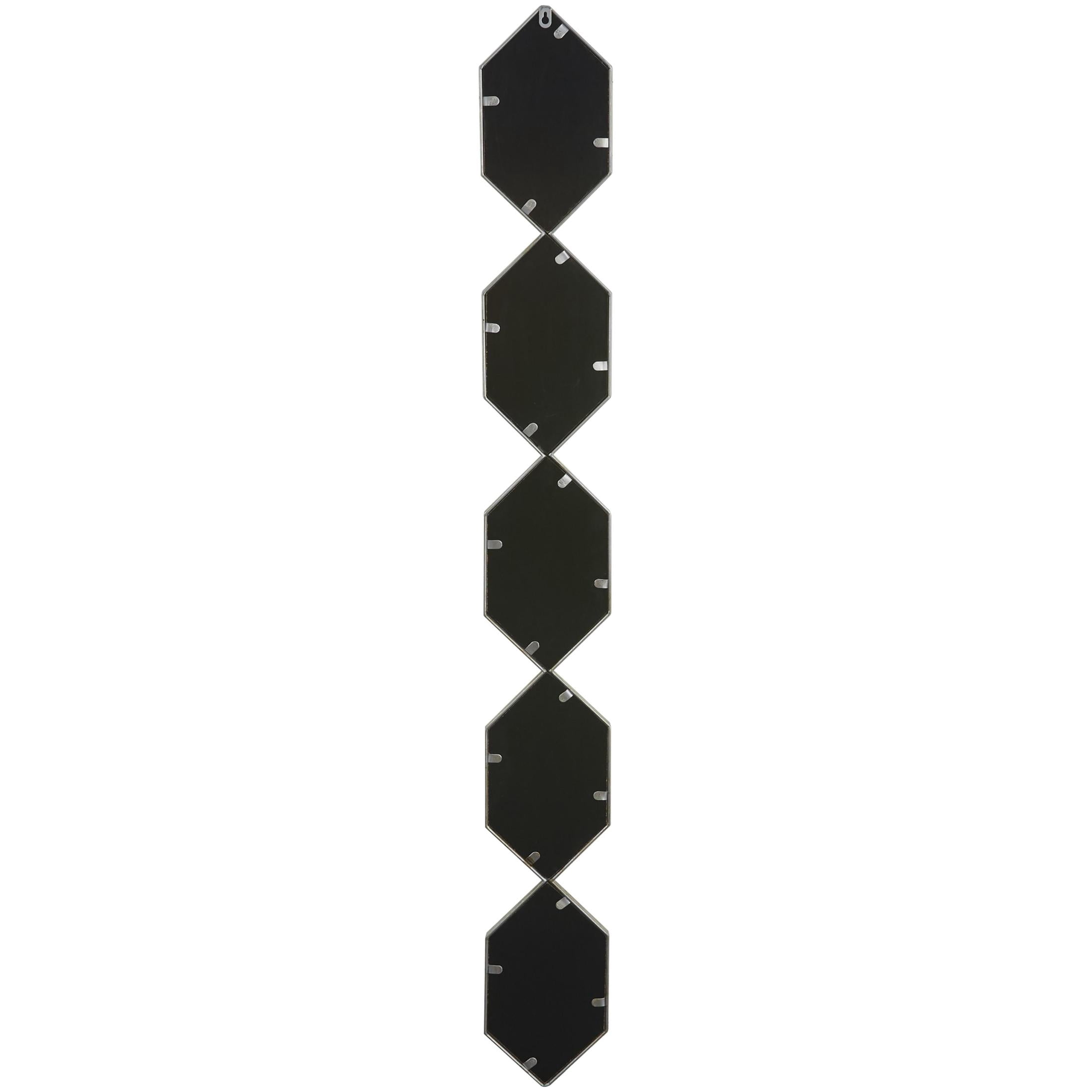 DecMode 7" x 59" Silver Slim Stacked Chain 5 Layer Geometric Wall Mirror with Trellis Pattern