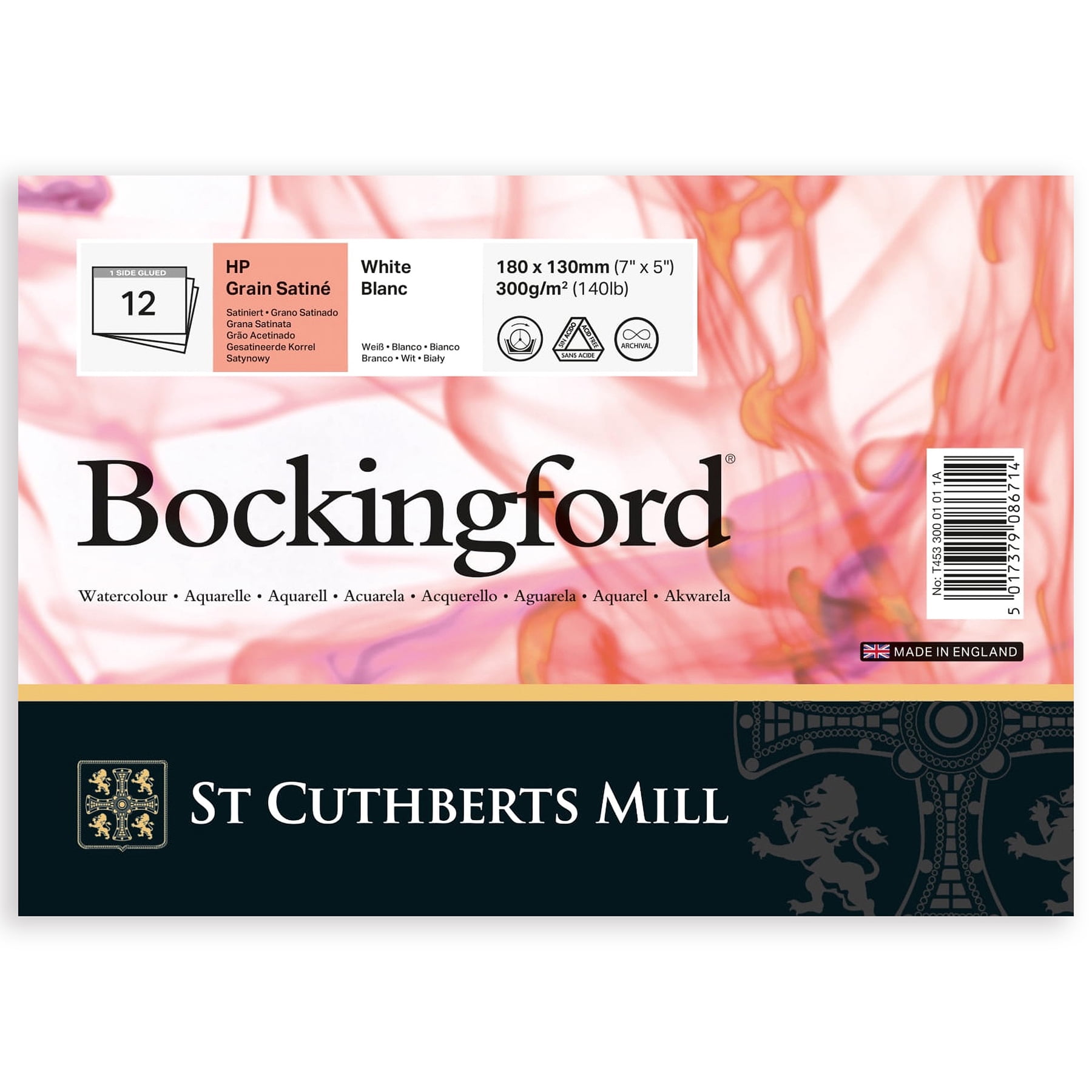 St Cuthberts Bockingford Watercolor Pad, Hot Pressed, White, Glue Binding, 140lb/300gsm, 12 Sheet, 7x5 inch, Pack of 3