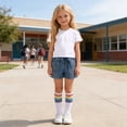 thumbnail image 5 of LJEFF Girls Paperbag Waist Denim Shorts, Buttons High Waist Cuffed Hem Pocketed Shorts for Kids White Size 11 T, 5 of 9