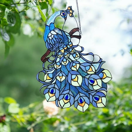 

Medcursor Acrylic Window Painted Pendant Creative Peacock Ornament Pendant Peacock Window Panel