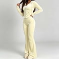 thumbnail image 3 of Iyufng 2 Piece Velvet Sets for Women Cropped Zip Up Hooded Jacket and Elastic Waist Flare Pants Tracksuit Outfit with Side Pockets, 3 of 6