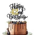 thumbnail image 1 of Topper para pastel Leetaivie 42.º cumpleaños negro y dorado con brillo, 1 of 5