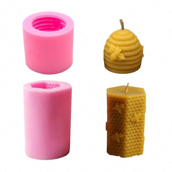 Fewo Pack de 2 moldes de silicona 3D con forma de panal y abeja para velas
