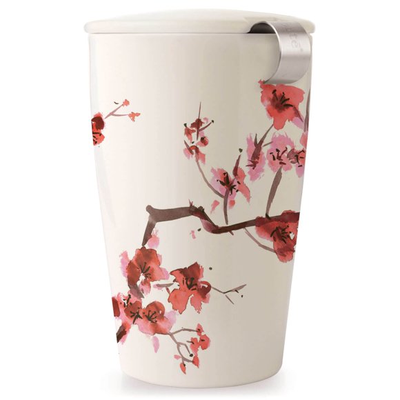 Tea Forte Tasse Kati en Céramique à Double Paroi, Panier Infuseur Amovible en Acier Inoxydable et Couvercle, Infuse du Thé en Feuilles de 12 oz, Passe au Lave-Vaisselle et au Micro-Ondes