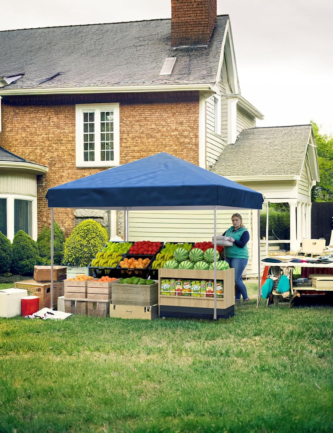 10x10 Pop Up Canopy with 3 Side Walls,Beach Tent with One Push Setup,Outdoor Sun Shade for Events,Parties,Camping,Gazebo with 1 Roller Bag,3 Adjustable Height,4 Weight Bags