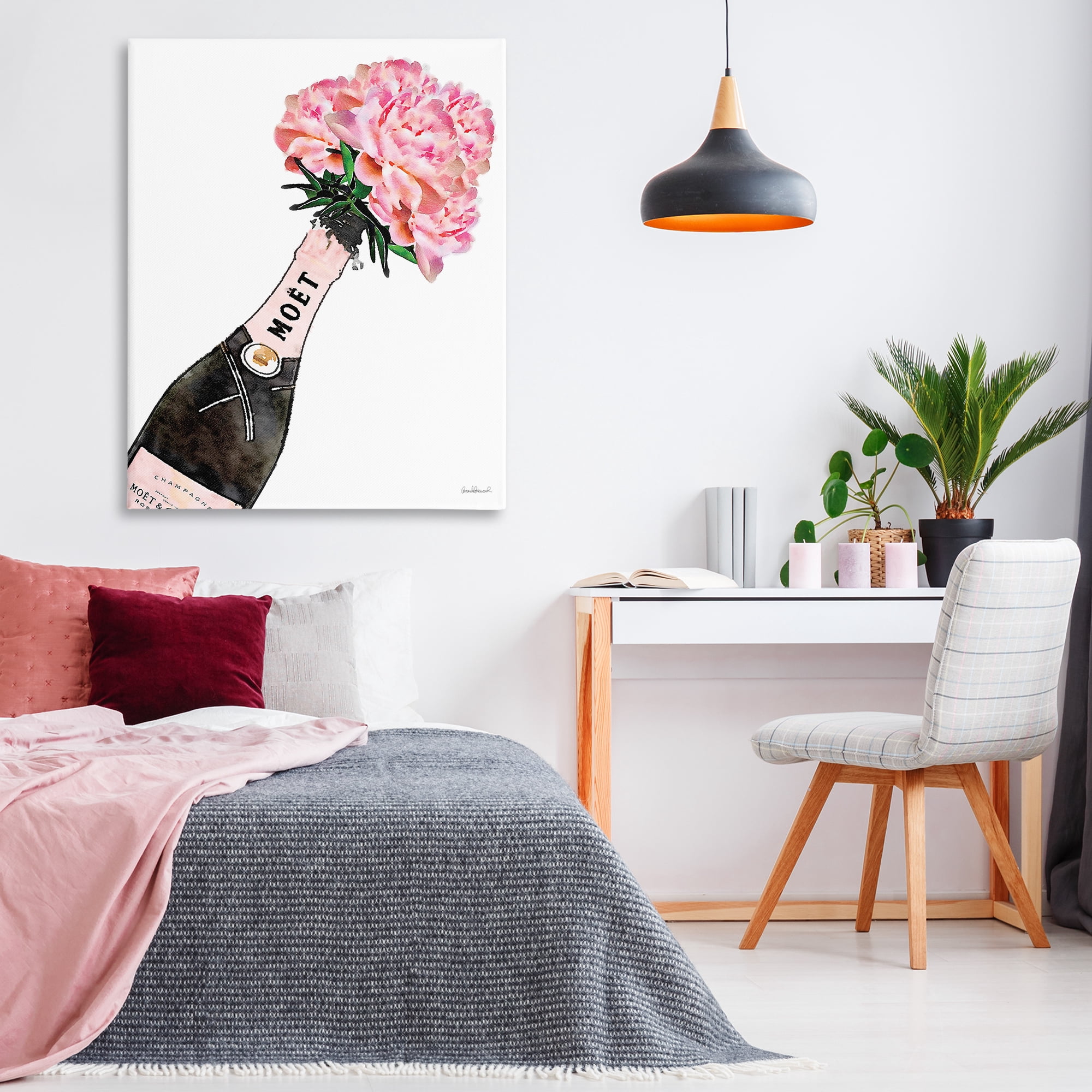 Stupell Industries Pink Champagne Bouquet Botanical & Floral Painting Gallery Wrapped Canvas Art Print Wall Art, 36 x 48