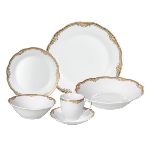 Lorren Home Trends Catherine 24 Piece Porcelain Dinnerware Set, Service for 4