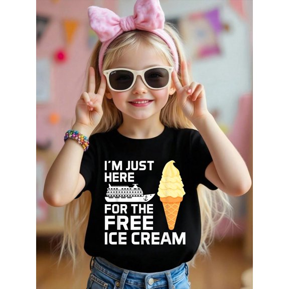I'm Just Here for The Free Ice Cream Funny Cruise 2025 for Men Women Girls KidsCotton Soft Graphic Tee Breathable Playwear T-Shirt