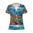 thumbnail image 2 of Uemuo Sea World Drawing Women's Deep V-Neck Low Cut Tops - Casual Loose Fit with Stainless Steel Loop, Soft, Breathable, Perfect for Office, Travel, and Daily Wear-Small, 2 of 5