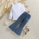 thumbnail image 4 of Odeerbi 6M-4Y Conjuntos Para Niñas Camisa de Manga Larga Con Volantes Pantalón Vaquero Acampanado Conjunto de Dos Piezas Pantalón Vaquero Conjunto, 4 of 9