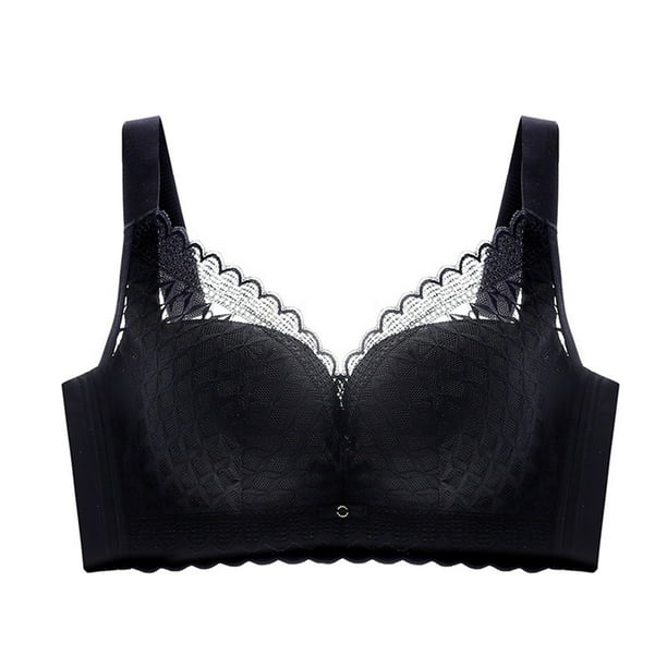 B91xZ Stay-in-Place Straps Lace Bra Full-Coverage Wirefree Bra Double  Support Wirefree Bra,Black 36C
