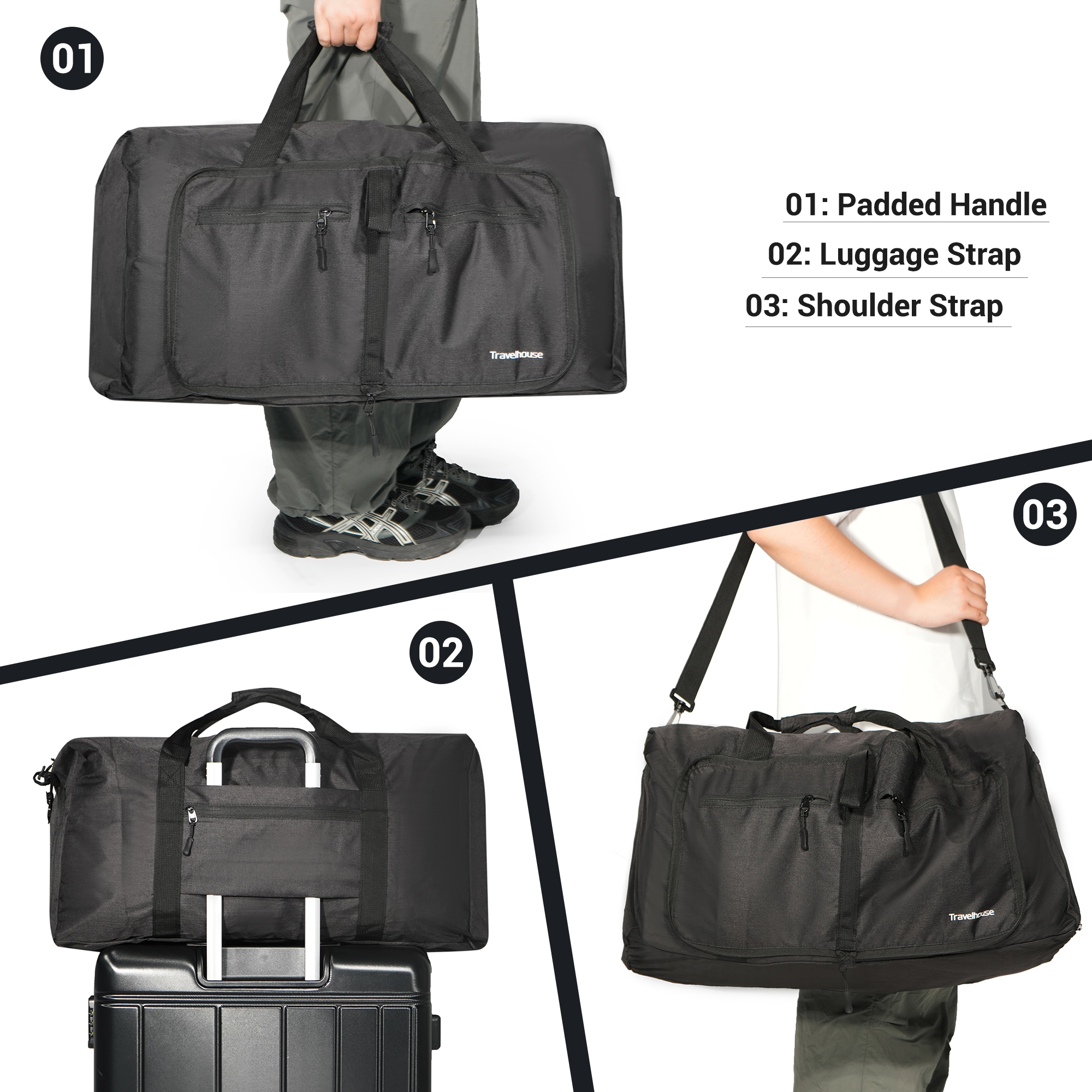 Travelhouse 50L Foldable Travel Duffle Bag with Shoe Compartment photo 5