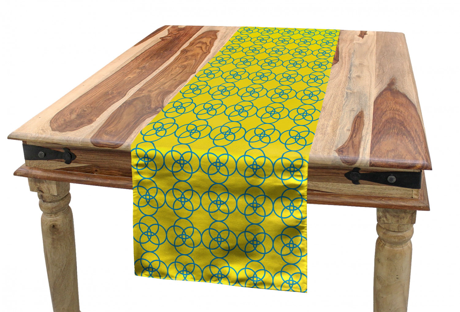 Dining Room Kitchen Rectangular Runner Earth Yellow Blue Grey Simplistic Hand Drawn Stars and Circles on Doodle Background Ambesonne Stars Table Runner 16 X 72 