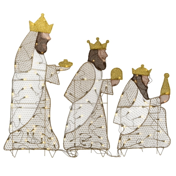 National Tree Company Pre-Lit Christmas Decoration, Brown, Gold,  Three Wise Men, Mesh Fabric, 105 Warm White Twinkling LED Lights, 27 Inch, 34 Inch, 42 Inch