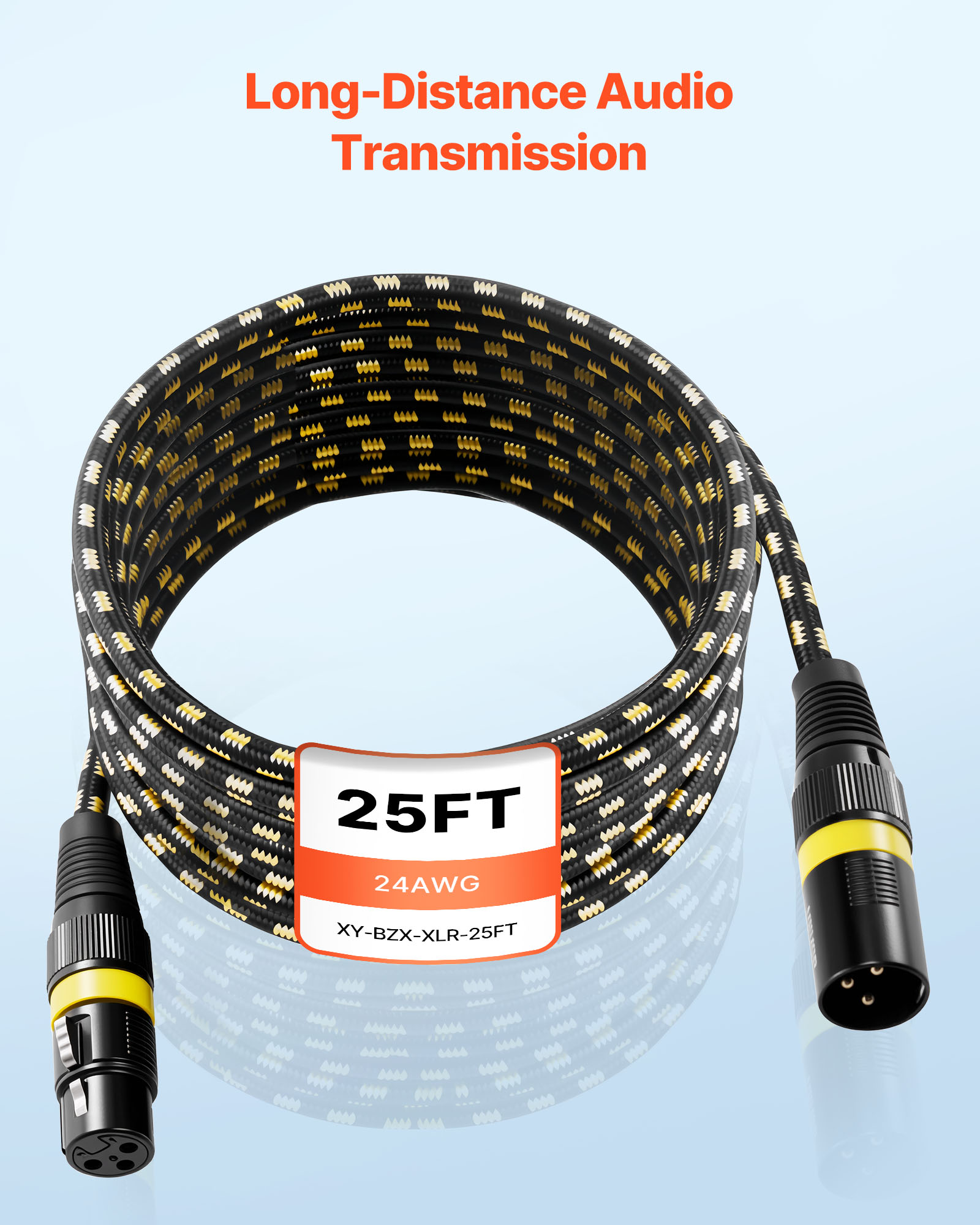 VEVOR XLR Cable 25 ft, 6 Pack, Shielded Balanced DMX Male to Female Microphone Cables, Gold-Plated 3-Pin XLR Mic Speaker Cord Wires, for Stage Lighting, Microphones, Amplifier, Mixer, Speaker Systems