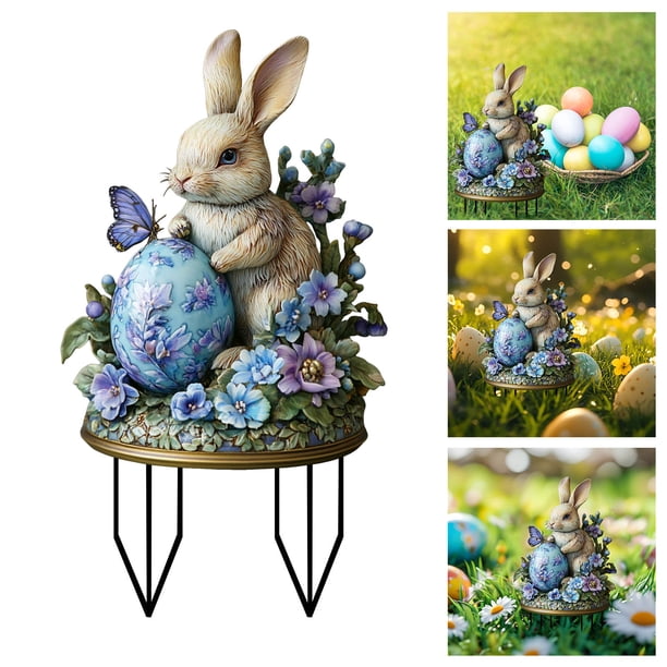 Fiudx Estacas de Pascua para Jardín, Coloridas Decoraciones Acrílicas, Diseño de Conejito y Huevo, Duraderas para Exteriores, Decoración Festiva de Primavera, para Reuniones y Celebraciones Familiare