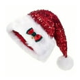 thumbnail image 2 of Dserhfy Sequined Santa Hat Glittery Christmas Hat with Bow Fluffy Pompom Unisex Fuzzy Xmas Hat for Christmas New Year Festive Parties, 2 of 8