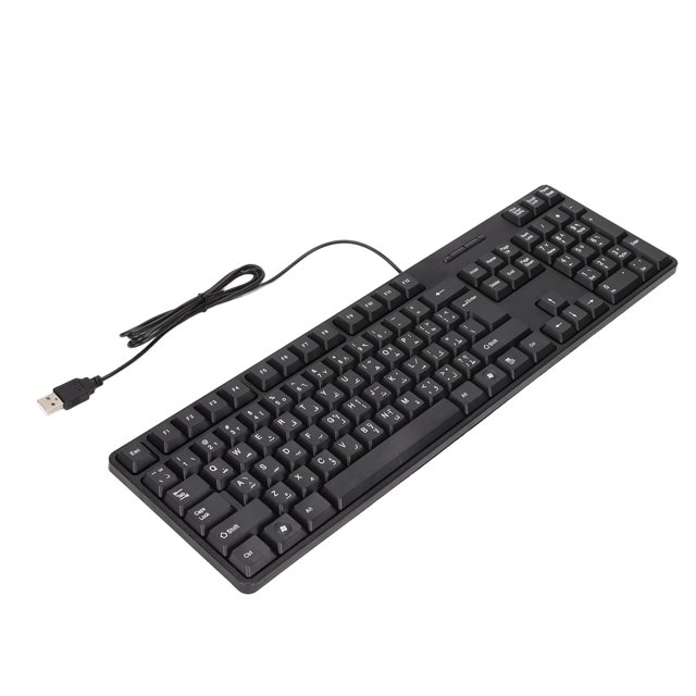 Senjay USB Keyboard,Arabic Keyboard,Arabic Keyboard 104 Keys USB Interface Wired Design Black ABS Material Office Keyboard for Desktop Computers