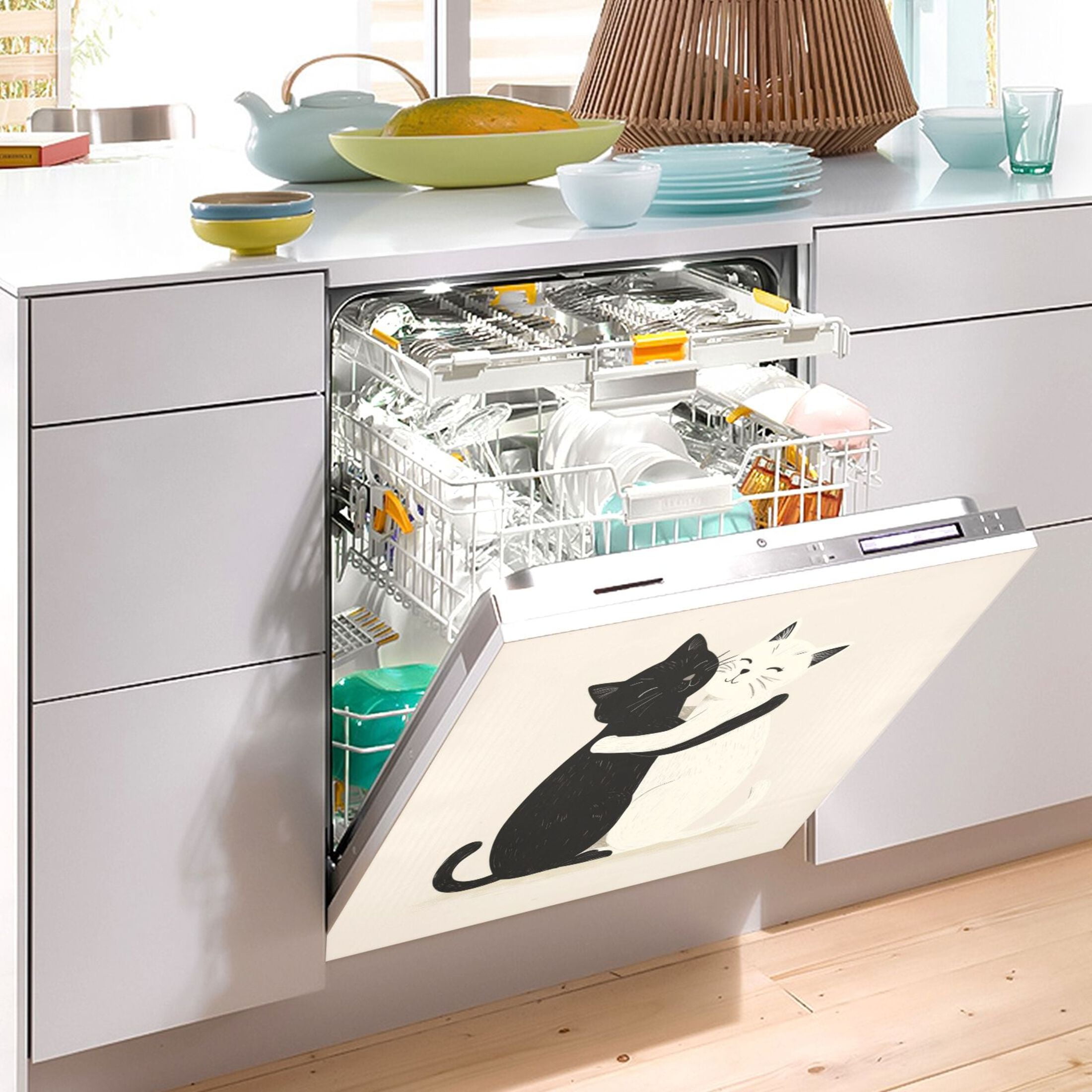Dishwasher Magnetic Sticker 23x26 Inch Refrigerator Magnetic Sticker Washing Machine Magnetic Sticker Kitchen Panel Magnetic Sticker Home Decor Black Cat and White Cat