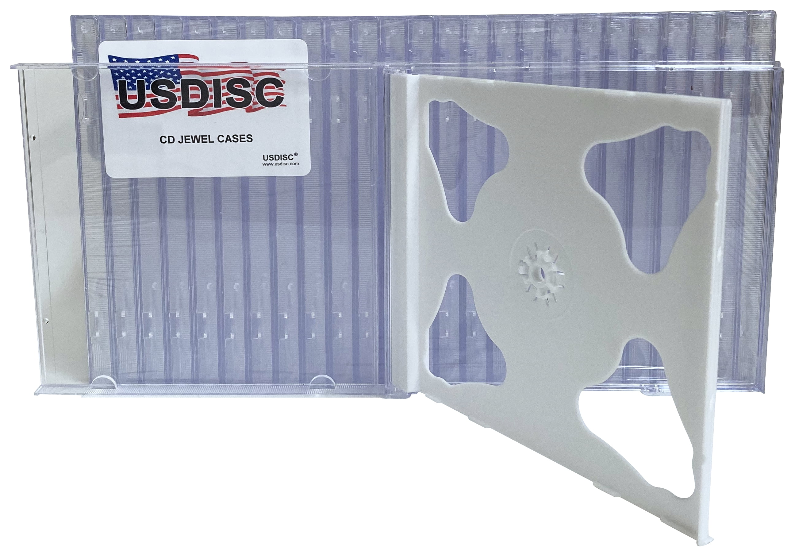 USDISC CD Jewel Cases Standard 10.4mm, Double 2 Disc, White, Pack Of 25