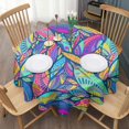 thumbnail image 3 of Blue Pioneer Flower and Leaf Pattern Round Tablecloth 60"x60",Wrinkle Wipeable Table Cloth for Kitchen Dining Room Picnic Patio Party, 3 of 6