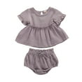 thumbnail image 3 of Franhais Baby Girl Clothes Suit Monochrome Cool Ruffle Short Sleeve Top Stretch Shorts Set, 3 of 8