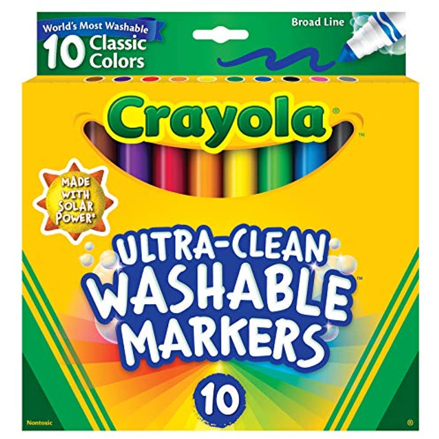 Crayola Ultra-Clean Markers, Broad Line, Classic Colors, 10 Per Pack, 6 Packs