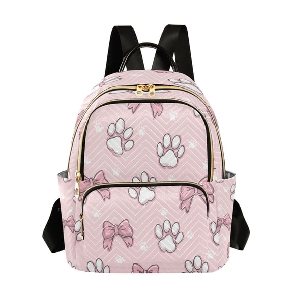 Pink Bows and White Paw Prints Quilted Backpack Fashion Daypack Commuter Bag for Women 8.5 L