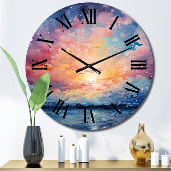 Designart "Colorful Sky Photo delicate Illusion I" Landscapes Oversized Wall Clock