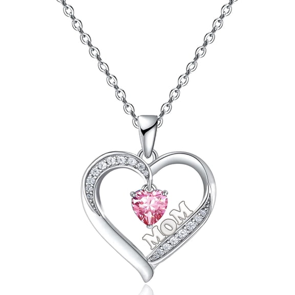 14k White Gold Plated 5A Cubic Zirconia Heart Pendant Necklace for Women ,