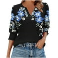 thumbnail image 2 of JTZGDY Blouses for Women Dressy Casual V Neck Boho Floral Printed 3/4 Smocked Cuff Sleeve Womens Tops Trendy Summer Graphic T-Shirts Navy#01 S, 2 of 8